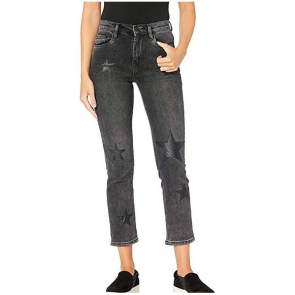 Dark Grey Blank NYC The Madison Crop Faux Leather Star Jeans 27 - Picture 1 of 8